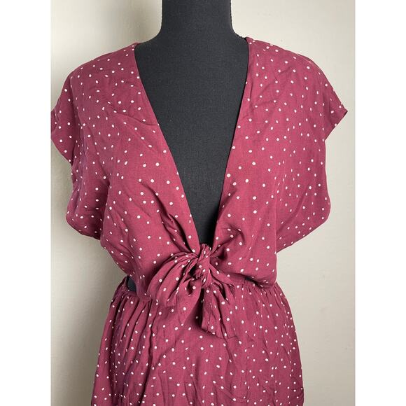 NWT Vix Paula Womens CoverUp Dress Burgundy SP Polka Dot Hermanny Cut Front Tie - Picture 8 of 16